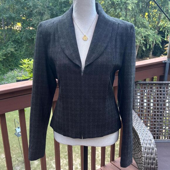 Vintage 1990s Harve Benard Blazer | Gray Zip Up Minimalist Workwear Size 8 - Picture 7 of 14